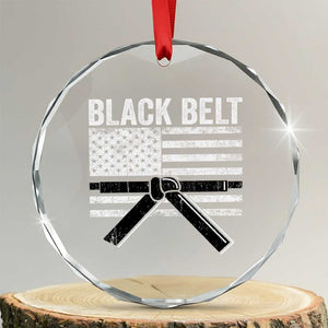 Martial Arts Karate Black Belt Crystal Glass Ornament Retro Vintage American Flag TS10 Transparent Glass 3'' Circle Print Your Wear