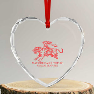 May Our Daughters Be Ungovernable Heart Crystal Glass Ornament Vintage Cowgirl Hell Cat Women Empowerment TS14 Transparent Glass 3'' Heart Print Your Wear