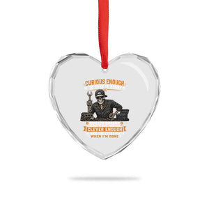 Mechanic Skeleton Heart Crystal Glass Ornament Curious Enough to Take It Apart Car Auto Repair Garage