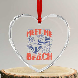 Meet Me At The Beach Heart Crystal Glass Ornament Summer Girls Trip Bikini Lover Gift
