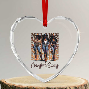 Melanin Cowgirl Swag Heart Crystal Glass Ornament African American Cowgirls Black History Pride TS02 Transparent Glass 3'' Heart Print Your Wear