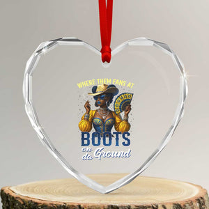 Melanin Cowgirls Linedance Heart Crystal Glass Ornament Where Them Fans At Boots On Da Ground TS02 Transparent Glass 3'' Heart Print Your Wear