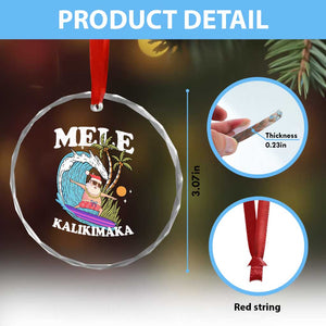 Mele Kalikimaka Hawaii Christmas Surfing Santa Crystal Glass Ornament Summer Beach Hawaii Xmas In July TS10 Print Your Wear