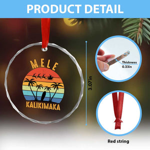 Mele Kalikimaka Hawaiian Xmas Crystal Glass Ornament Retro Hawaii Island Palm Beach Surfboard Surf Xmas Family TS10 Print Your Wear