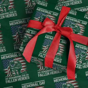 Memorial Day Wrapping Paper Roll Remembering Our Fallen Heroes Veteran Day American Flag TS11 Green Print Your Wear