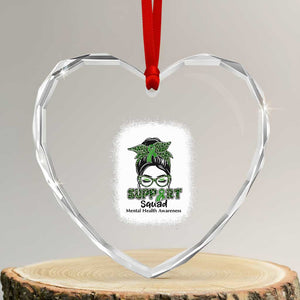 Mental Health Awarenes Heart Crystal Glass Ornament Messy Bun Green Ribbon Support TS14 Transparent Glass 3'' Heart Print Your Wear