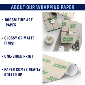 Mental Health Matters Awareness Wrapping Paper Roll Support Squad Green Ribbon TS14 Print Your Wear