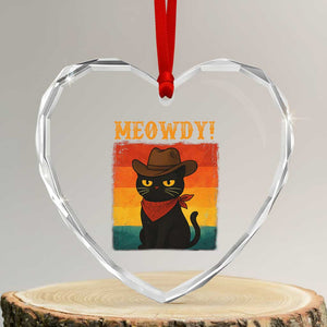 Meowdy Cowboy Cat Heart Crystal Glass Ornament Cute Black Kitten Country Western TS14 Transparent Glass 3'' Heart Print Your Wear
