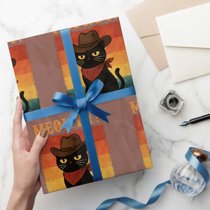Meowdy Cowboy Cat Wrapping Paper Roll Cute Black Kitten Country Western TS14 Mocha Print Your Wear