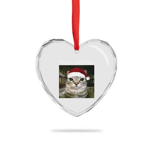 Meowy Christmas Heart Crystal Glass Ornament Xmas Silly Staring Cat Meme Santa Hat TS10 Print Your Wear