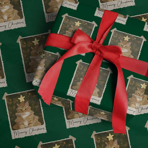 Meowy Christmas Wrapping Paper Roll Funny Cat Xmas Tree Retro Vintage Photo TS10 Green Print Your Wear