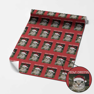 Meowy Christmas Wrapping Paper Roll Xmas Silly Staring Cat Meme Santa Hat TS10 Red Print Your Wear