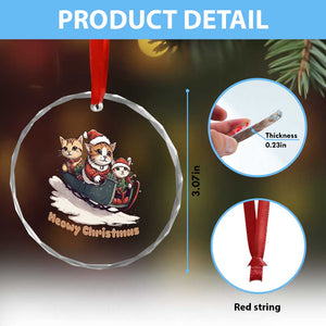 Meowy Xmas Cute Cat Sleigh Crystal Glass Ornament TS09 Print Your Wear