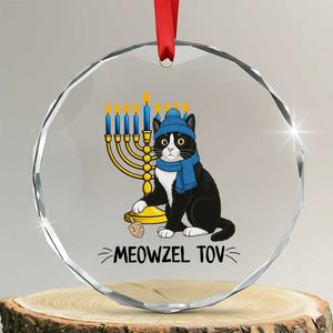 Meowzel Tov Crystal Glass Ornament Black Cat Playing Dreidel Menorah Hanukkah Gift TS12 Transparent Glass 3'' Circle Print Your Wear
