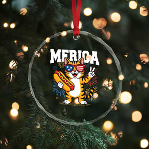 Merica Cat Crystal Glass Ornament Funny 4th of July Hot Dog and Fireworks Patriotic USA Flag TS02 Print Your Wear