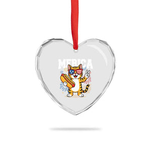 Merica Cat Heart Crystal Glass Ornament Funny 4th of July Hot Dog and Fireworks Patriotic USA Flag TS02 Print Your Wear