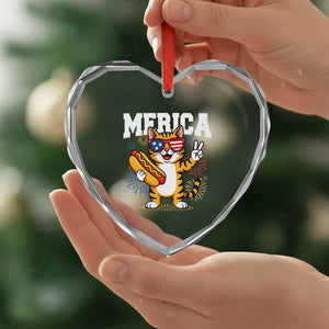 Merica Cat Heart Crystal Glass Ornament Funny 4th of July Hot Dog and Fireworks Patriotic USA Flag TS02 Print Your Wear