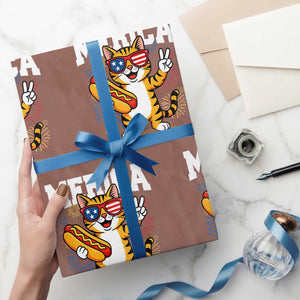 Merica Cat Wrapping Paper Roll Funny 4th of July Hot Dog and Fireworks Patriotic USA Flag TS02 Mocha Print Your Wear