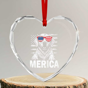 Merica Golden Retriever Heart Crystal Glass Ornament Patriotic Dog US Flag 4th Of July TS02 Transparent Glass 3'' Heart Print Your Wear