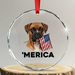 Merica Patriotic Boxer Mom Dad Gift Crystal Glass Ornament Merica 4th Of July TS12 Transparent Glass 3'' Circle Print Your Wear