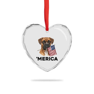 Merica Patriotic Boxer Mom Dad Gift Heart Crystal Glass Ornament Merica 4th Of July