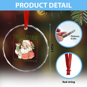 Merrier With Martinis Crystal Glass Ornament Funny Retro Santa Christmas Cocktail Lover TS02 Print Your Wear