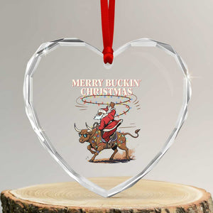 Merry Buckin Christmas Heart Crystal Glass Ornament Black Santa Western Rodeo Gift TS12 Transparent Glass 3'' Heart Print Your Wear