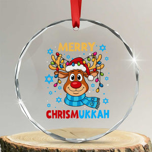 Merry Chrismukkah Crystal Glass Ornament Jewish Happy Christmas Hanukkah Reindeer Menorah TS10 Transparent Glass 3'' Circle Print Your Wear