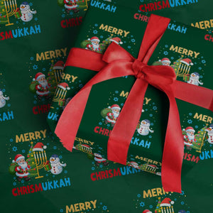 Merry Chrismukkah Wrapping Paper Roll Happy Christmas Hanukkah Jewish Santa Snowman TS10 Green Print Your Wear