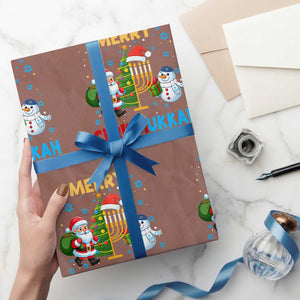 Merry Chrismukkah Wrapping Paper Roll Happy Christmas Hanukkah Jewish Santa Snowman TS10 Mocha Print Your Wear
