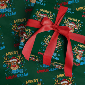 Merry Chrismukkah Wrapping Paper Roll Jewish Happy Christmas Hanukkah Reindeer Menorah TS10 Green Print Your Wear