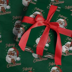 Merry Christmas Black Santa Claus Wrapping Paper Roll Retro Nostalgic Festive Holiday TS02 Green Print Your Wear