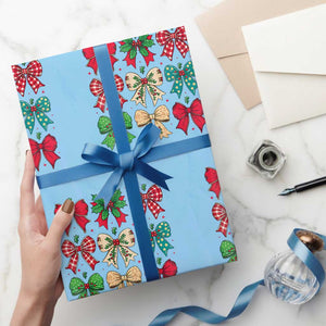 Merry Christmas Coquette Bow Wrapping Paper Roll Festive Xmas Vibe TS02 Light Blue Print Your Wear