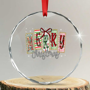 Merry Christmas Coquette Xmas Faux Glitter Gingham Tartan Doodle Crystal Glass Ornament TS11 Transparent Glass 3'' Circle Print Your Wear
