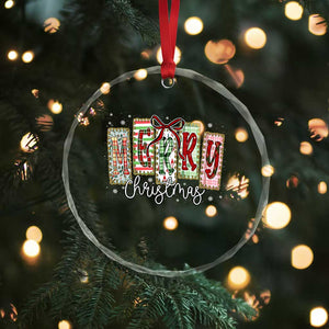 Merry Christmas Coquette Xmas Faux Glitter Gingham Tartan Doodle Crystal Glass Ornament TS11 Print Your Wear