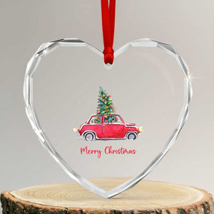 Merry Christmas Heart Crystal Glass Ornament Vintage Xmas Tree Car TS11 Transparent Glass 3'' Heart Print Your Wear