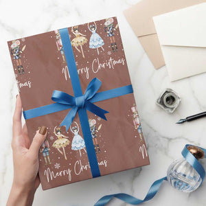 Merry Christmas Nutcracker Ballerina Mouseking Wrapping Paper Roll TS11 Mocha Print Your Wear