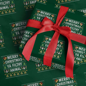Merry Christmas Ya Filthy Animal Wrapping Paper Roll Ugly Xmas Movie Alone Pajama TS10 Green Print Your Wear