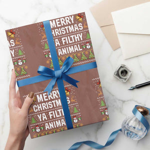 Merry Christmas Ya Filthy Animal Wrapping Paper Roll Ugly Xmas Movie Alone Pajama TS10 Mocha Print Your Wear
