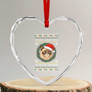 Merry Christmas Ya Filthy Humans Cat Heart Crystal Glass Ornament Funny Xmas Grumpy Cat TS11 Transparent Glass 3'' Heart Print Your Wear