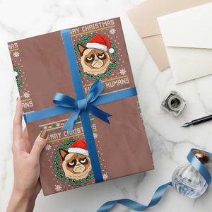 Merry Christmas Ya Filthy Humans Cat Wrapping Paper Roll Funny Xmas Grumpy Cat TS11 Mocha Print Your Wear