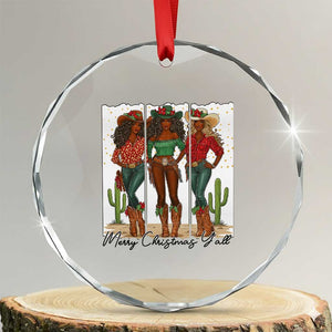 Merry Christmas Y'all Crystal Glass Ornament Funny Western Holiday Gift For Cowgirl TS12 Transparent Glass 3'' Circle Print Your Wear