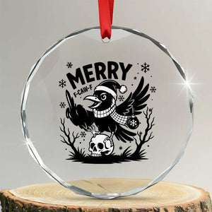Merry F Caw F Christmas Raven Crystal Glass Ornament Funny Holiday Gift TS12 Transparent Glass 3'' Circle Print Your Wear