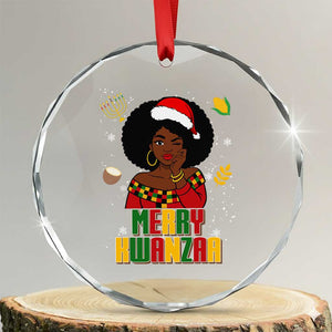 Merry Kwanzaa African American Girl Santa Hat Crystal Glass Ornament Christmas Gift TS12 Transparent Glass 3'' Circle Print Your Wear
