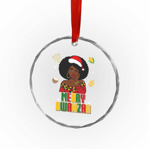 Merry Kwanzaa African American Girl Santa Hat Crystal Glass Ornament Christmas Gift TS12 Print Your Wear