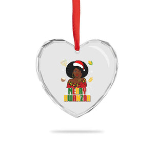 Merry Kwanzaa African American Girl Santa Hat Heart Crystal Glass Ornament Christmas Gift TS12 Print Your Wear