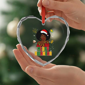 Merry Kwanzaa African American Girl Santa Hat Heart Crystal Glass Ornament Christmas Gift TS12 Print Your Wear