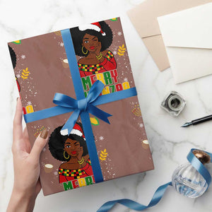 Merry Kwanzaa African American Girl Santa Hat Wrapping Paper Roll Christmas Gift TS12 Mocha Print Your Wear