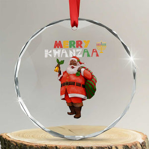 Merry Kwanzaa African American Xmas Santa Crystal Glass Ornament TS09 Transparent Glass 3'' Circle Print Your Wear