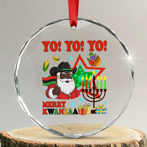 Merry Kwanzaa Black Santa Cowboy Crystal Glass Ornament African Heritage Celebration Gift TS12 Transparent Glass 3'' Circle Print Your Wear